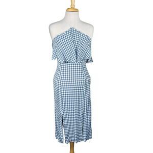 VICI Women’s Blue & White Gingham Midi Halter Sorority Graduation Dress Medium